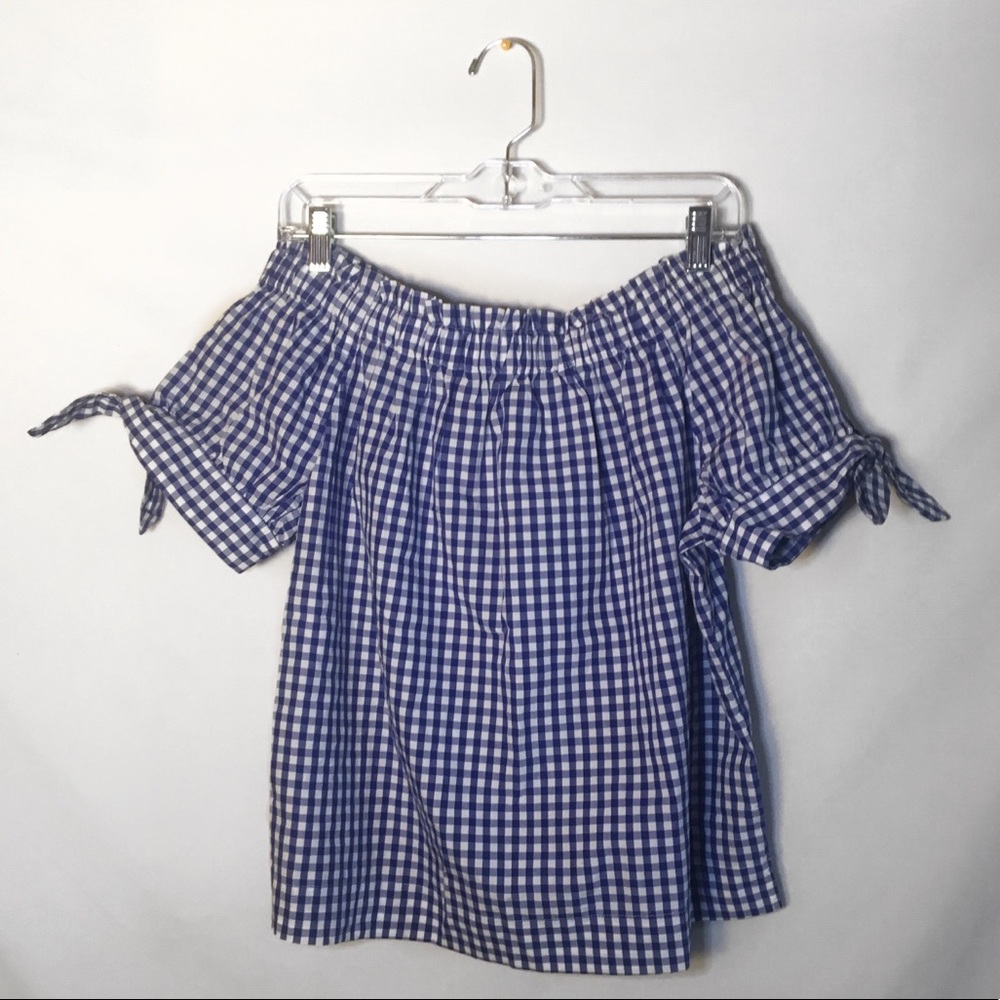 NWT J. Crew off the shoulder gingham top